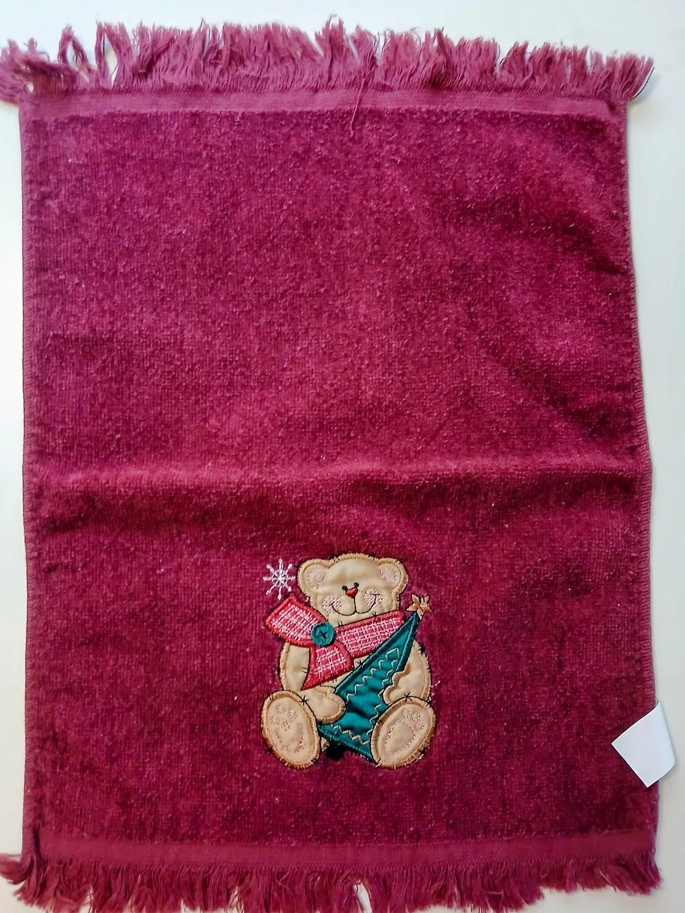 White Holiday Embroidered Fringe Kitchen Towels - Festive Snowman & Santa